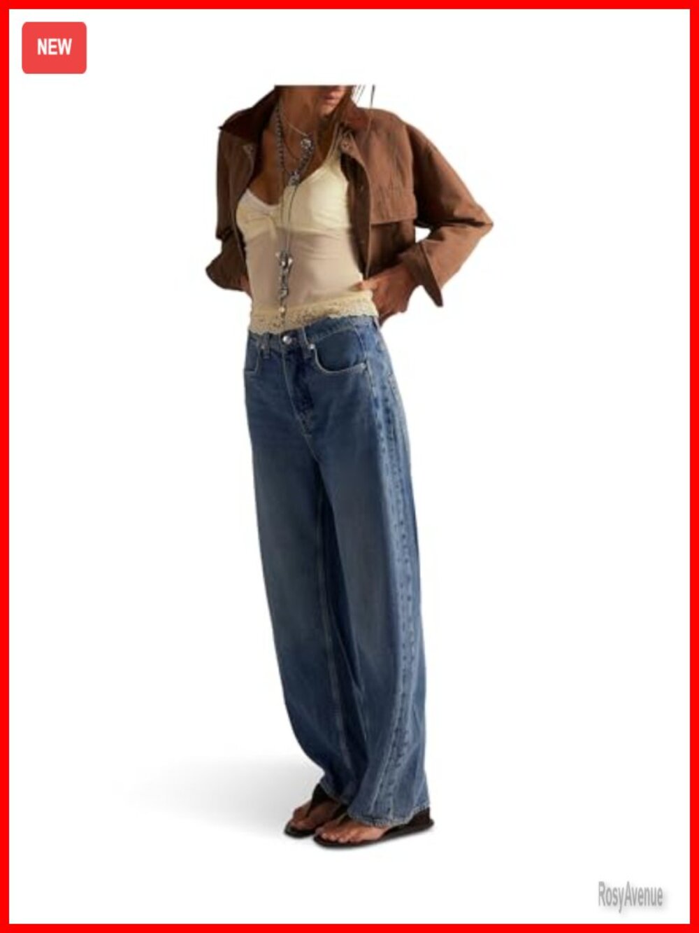 High Rise Pull On Baggy Puddle Jeans Wide Leg Casual Denim
